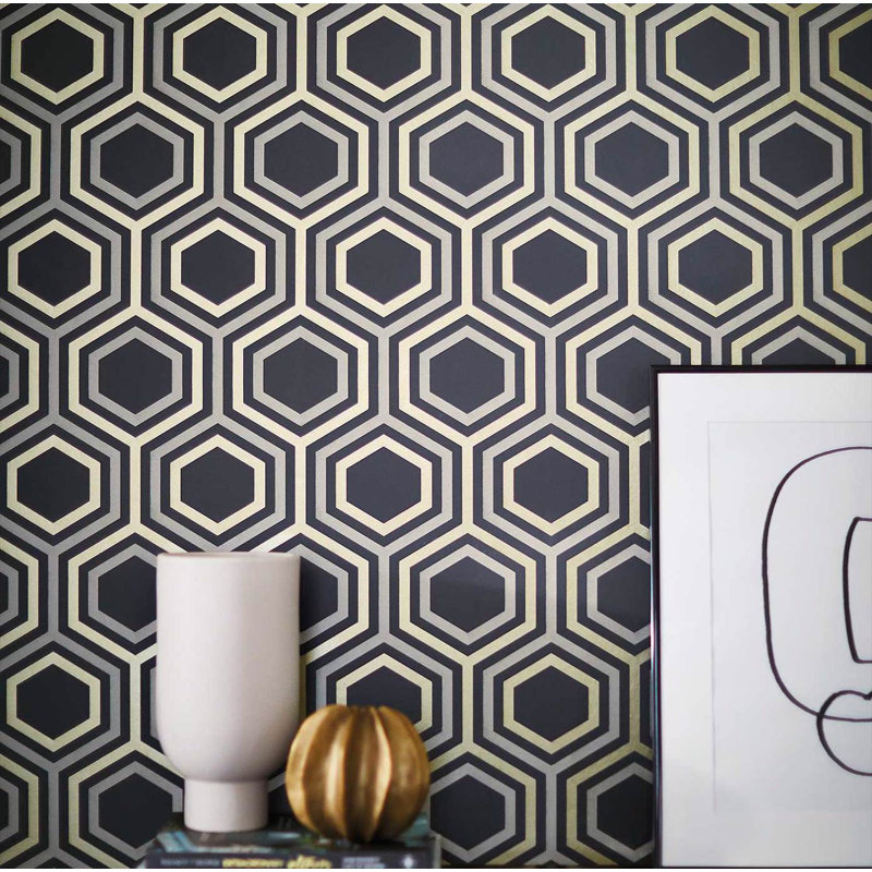 Selo 10.05m x 52cm Wallpaper Roll, Ebony/Gold