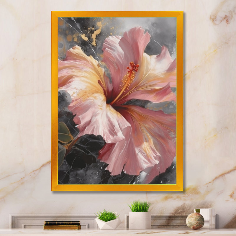 " Orange Red Hibiscus Euphoria ", Gold Picture Framed, 32" H x 24" W x 1" D