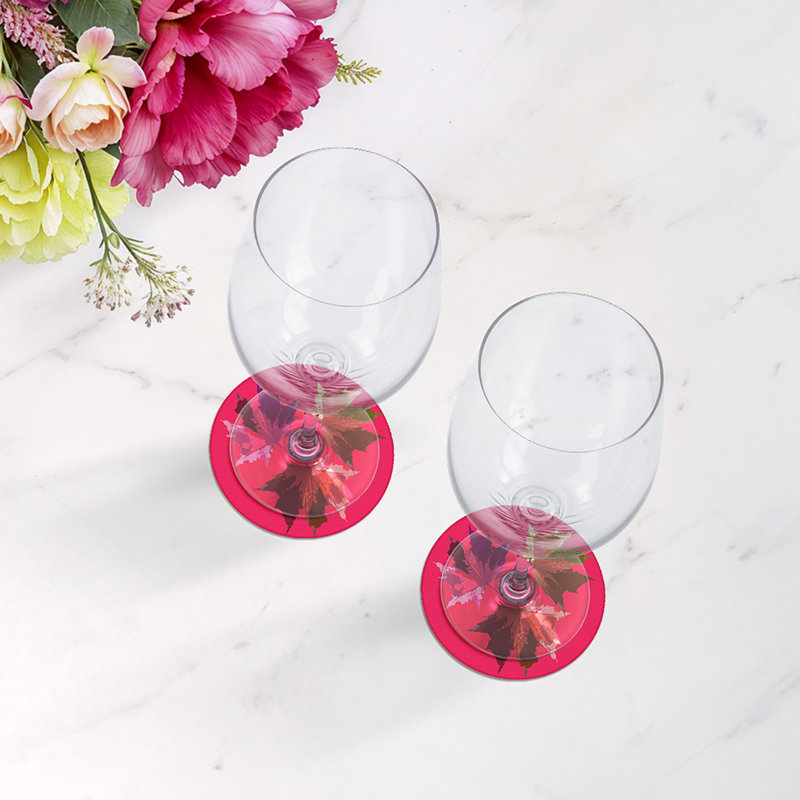 Sous-verres ronds en cuir végétalien prune et feuilles d'automne, Prune