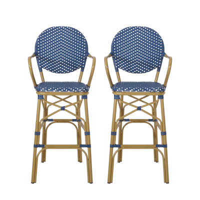Ensemble de 2 tabourets de bar en osier et aluminium de style français Riviera