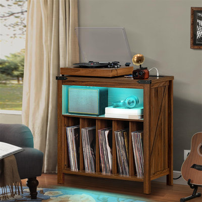 Record Player Stand With Charging Station And LED Light, Vinyl Record Storage Rack by Ivy Bronx