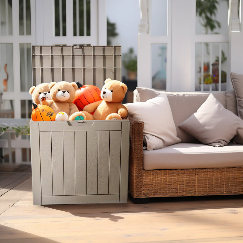 30-gallon Resin Outdoor Storage Box, 2-in-1 Patio Furniture Side Table, Waterproof Deck Box, Suitable For Pool And Garden Accessories, Uv Resistant Lockable Lid, Light Brown.