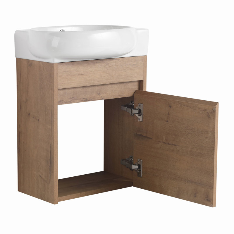 Meuble-lavabo avec lavabo et support de rangement pour petite salle de bain, Imitation chêne