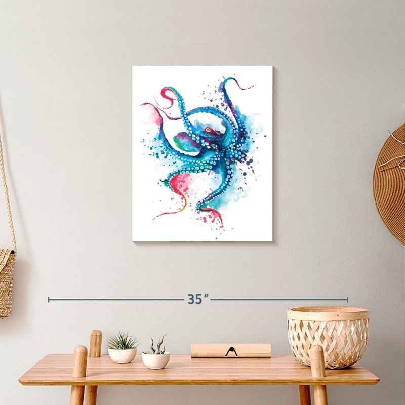 Blue Octopus Splash sur impression sur toile, H 20 po x l 16 po x P 1,25 po