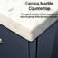 Meuble-lavabo bleu marine avec comptoir en marbre et miroir à DEL - Coffre de rangement spacieux et spacieux, loquet à fermeture en douceur durable