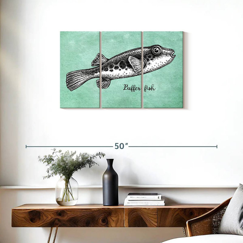 Poisson-globe en noir et blanc, H 20 po x l 33 po