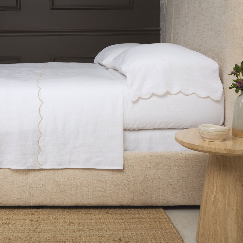 Ensemble de draps Kelly, Ensemble de draps grand lit + 2 taies d'oreiller, Blanc / lin