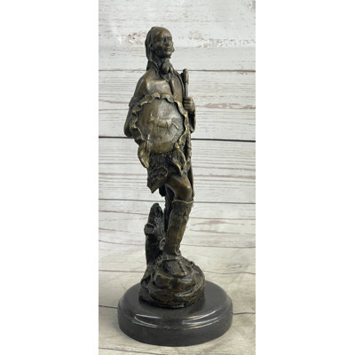 Surekha Native American Warrior w/ Tomahawk Bronze Sculpture Statue on Marble Base