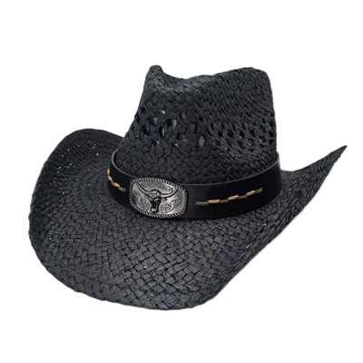 Chapeau de cowboy avec bande de taureaux - noir