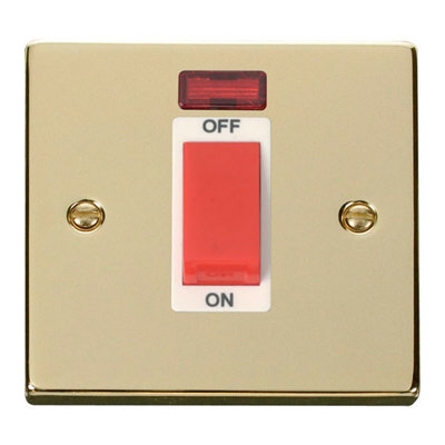Polished Brass 1 Gang Size 45A Switch With Neon