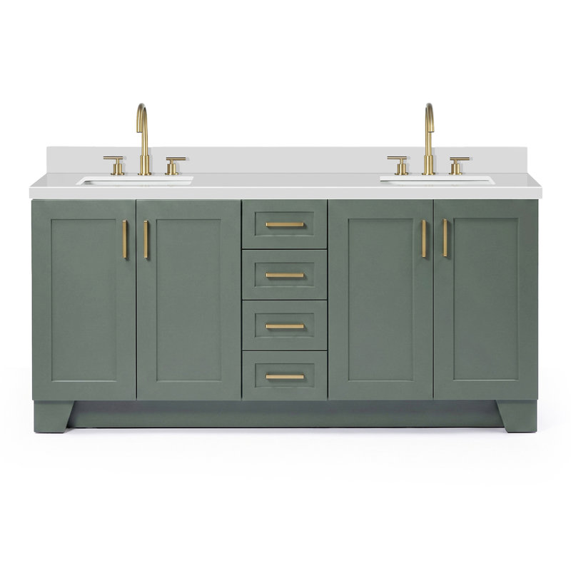 73 IN.  Single Bathroom Vanity, Rectangular,  White Quartz, Vintage Green