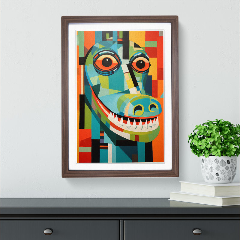 XYZ-FRM-V1223-1778 Alligator Constructivism No.3 - Single Picture Frame Print on Wood, 46cm H x 34cm W x 2cm D, Walnut