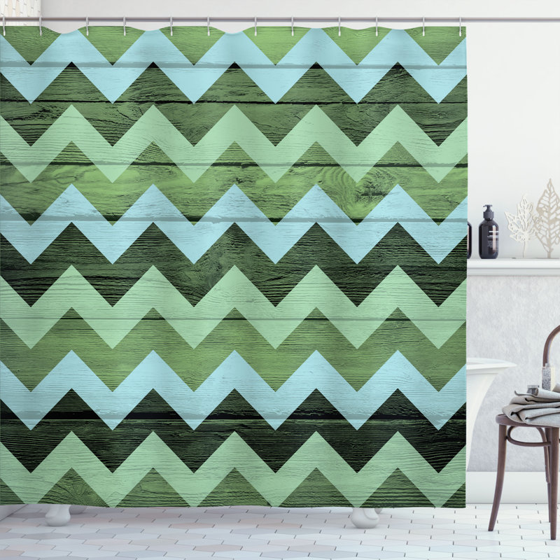Chevron Shower Curtain with Hooks Included, Pistachio Green, 84"H x 69"W