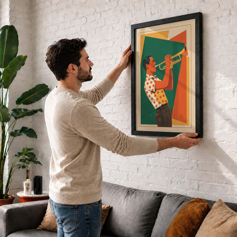 Musician in Motion Art Deco - Framed Print, A3 - 42.0 x 29.7 cm, White