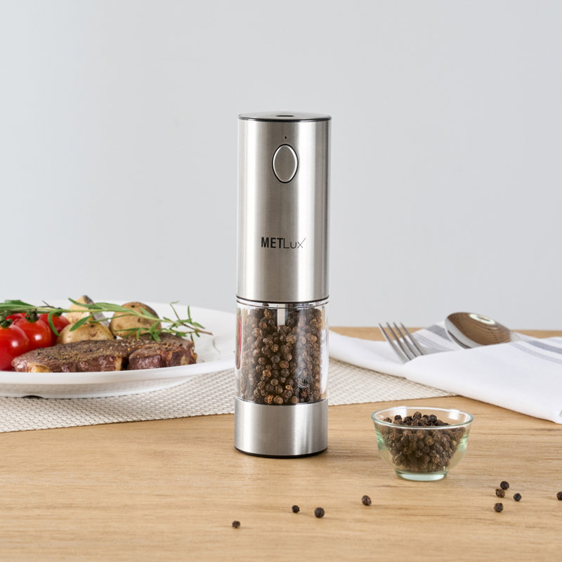  Ensemble de moulins électriques 2 moulins à épices rechargeables en acier inoxydable de 7,4 pouces USB-C avec noyau en céramique, ensemble de sel réglable avec lumière DEL, outils de cuisine argentés durables