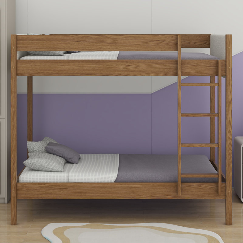 Bunk Bed Frame With Ladder, Safety Guardrails, Upholstered Headboard/Footboard