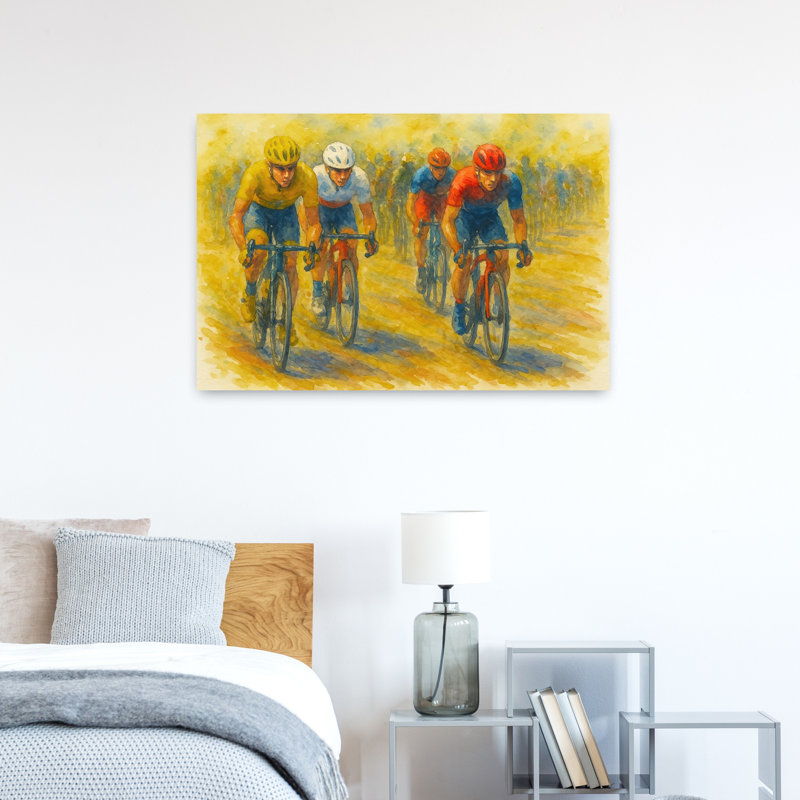 Art mural contemporain, "The final Breakaway of the Cycling Race", H 36 po x l 24 po