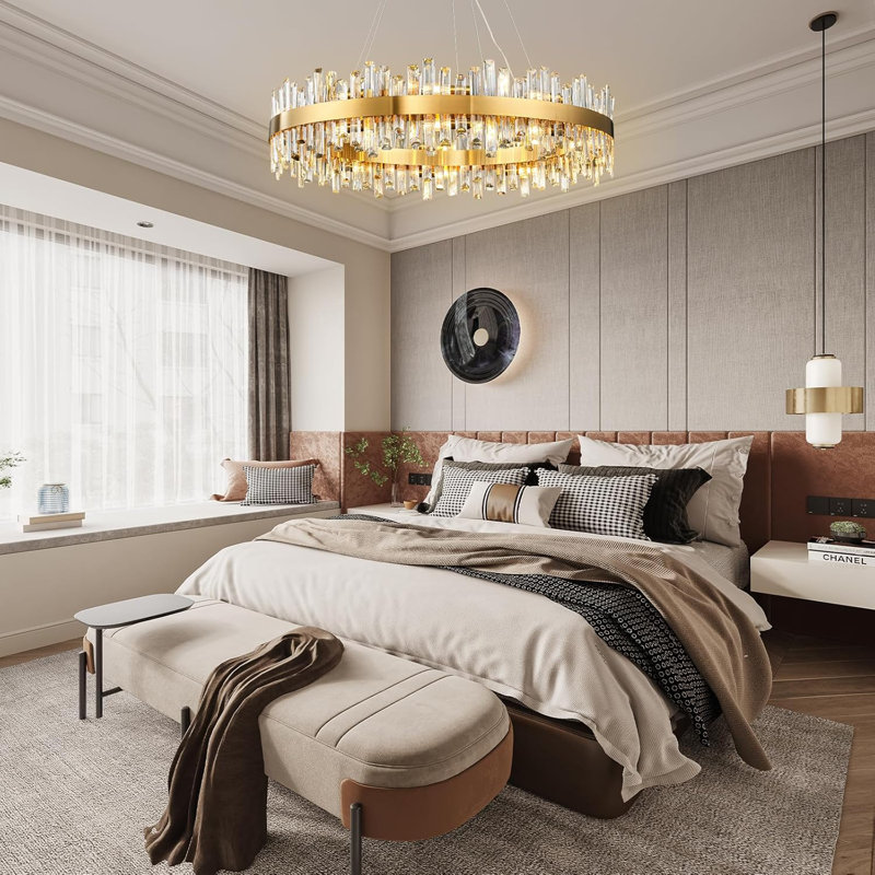 Michella Luxury 20 Lights Round K9 Crystal Ceiling Light Gold Chandeliers, 10.67" H x 39.5" W x 39.5" D