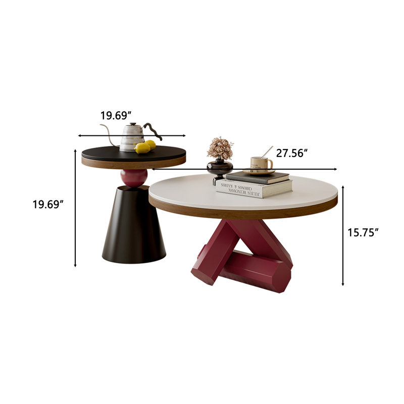 Ensemble de table basse ronde de luxe moderne, piètement géométrique en croix artistique avec plateau en pierre frittée
