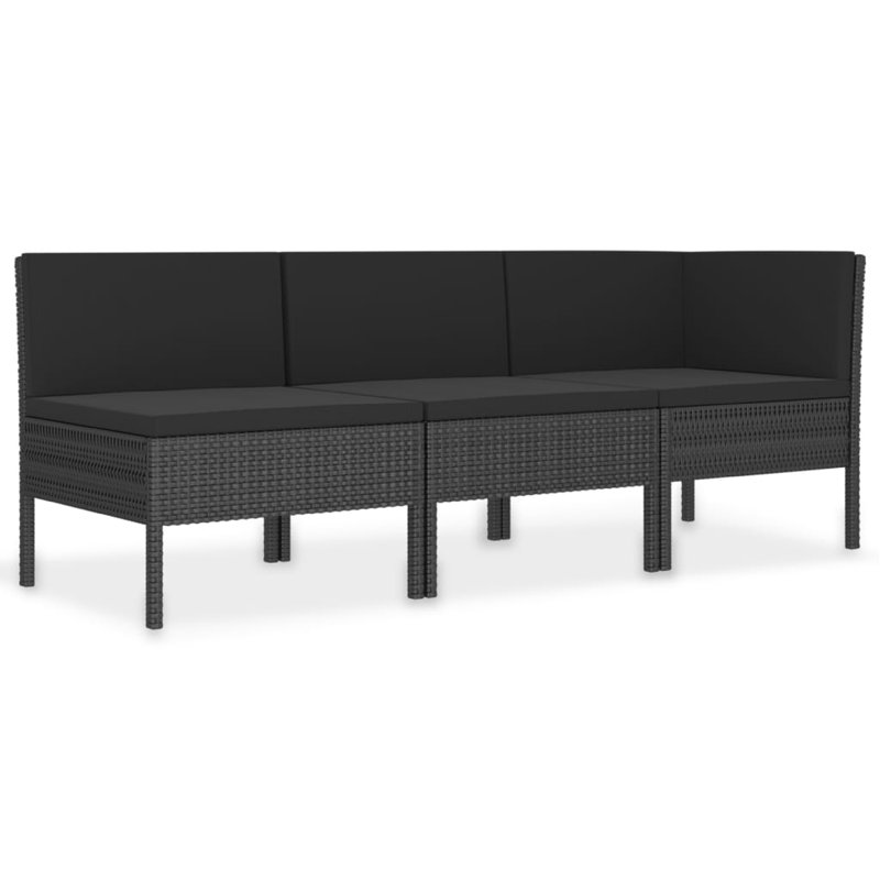 Ensemble de canapé d'angle 3 pièces Penny, 2 sièges du milieu, faux rotin noir, Noir, Noir