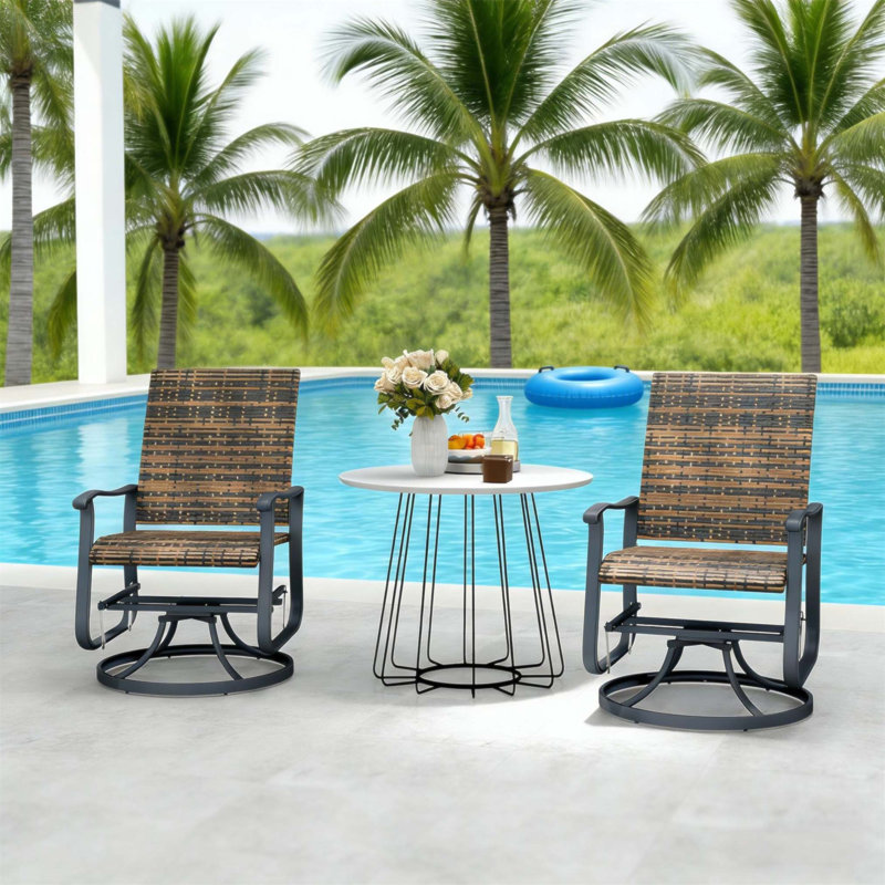 Ensemble de chaises pivotantes en osier d'extérieur avec mouvement à 360 ° et conception ergonomique pour le confort du patio
