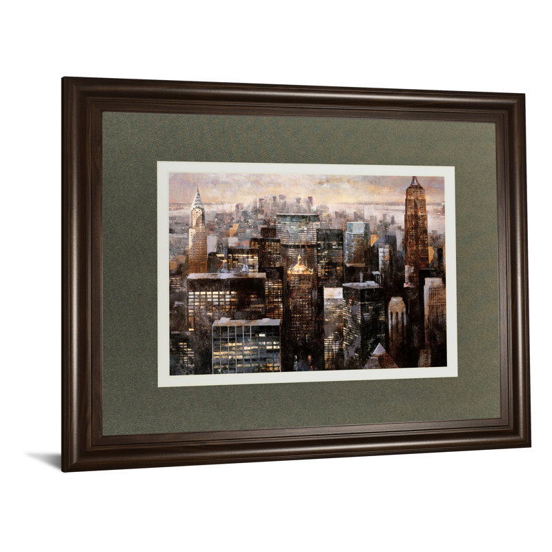 Manhattan Twilight Wall Art - 34" x 40" - Brown Frame