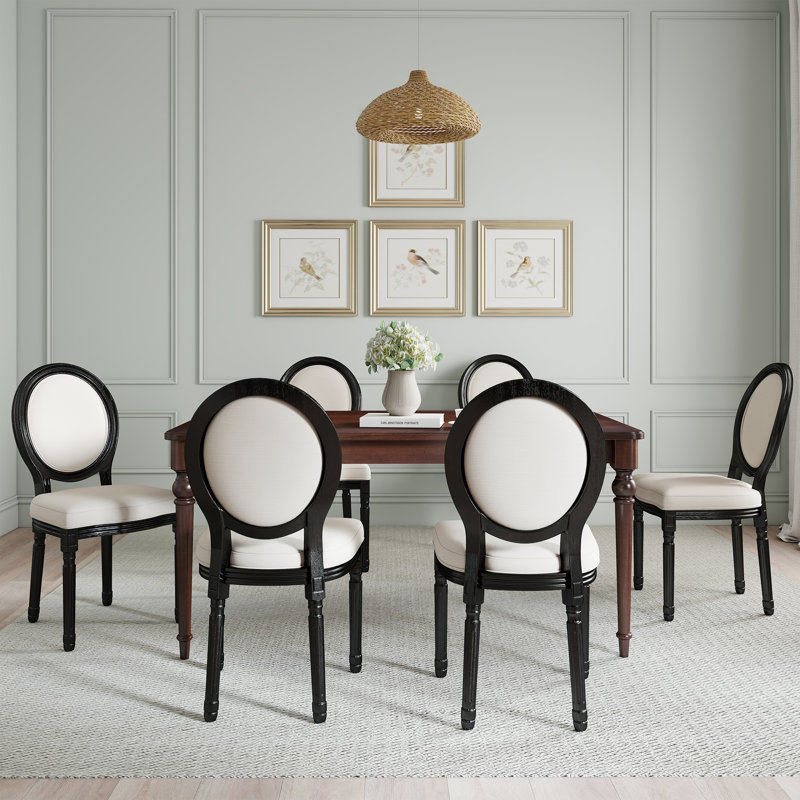 Ensemble de table de salle à manger de style Mid-Century, table de salle à manger rectangulaire avec pieds en bois massif et chaises rembourrées à dossier très grand Louis