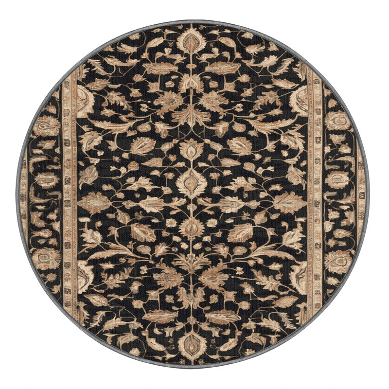 Tapis persan gris lavable à la machine, Rond 3 pi