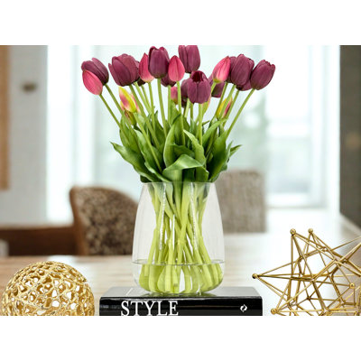 Tulipes artificielles Real Touch dans un vase en verre 