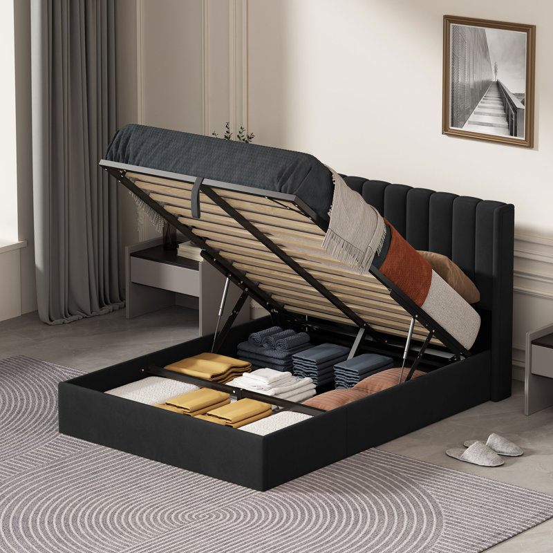 Lit plateforme avec rangement Daizia, Double, Noir