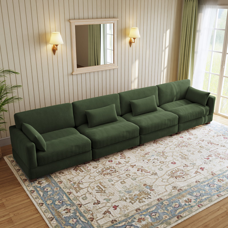 Maelina Reversible Modular Corner Sofa, 84.6cm H x 406.9cm W x 87.4cm D, Green