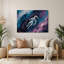 Art mural en métal Sci Fi Astronaut flottant dans une nébuleuse colorée grise