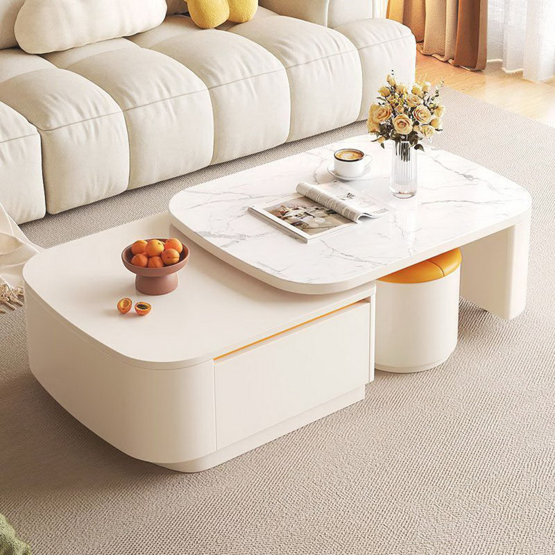 Table basse rotative moderne 54,7 po avec plateau en faux marbre et rangement caché, table basse rotative