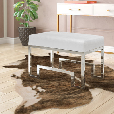 Upholstered Declan Laurence Stainless Steel Vanity Stool - Modern Upholstered Metal Accent Stool – Contemporary Decorative Stool for Living Room, Offi by Etta Avenue