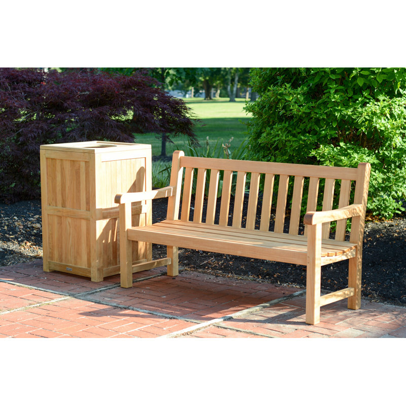 Solid Teak Wood Outdoor Trash Can With Door and Bin - 23 Gallons
