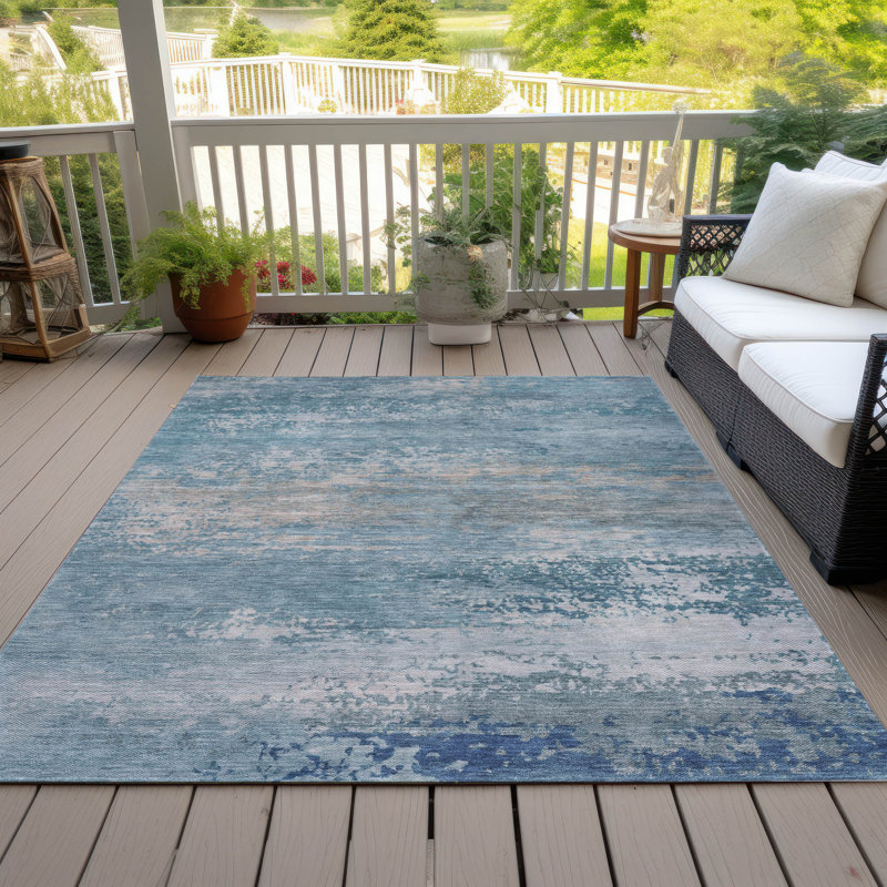 Machine Washable Indoor/Outdoor Xhevrie Sky Rug, Rectangle 10' x 14'