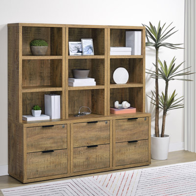Bibliothèque à 3 tablettes avec chargement USB et tiroir verrouillable, parfaite pour le rangement organisé et la sécurité.