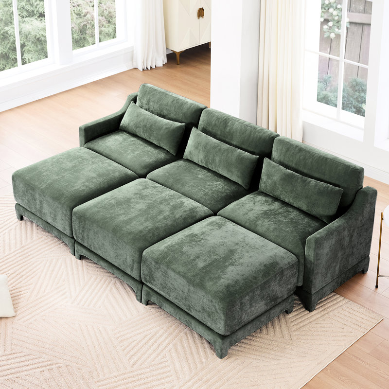 Trois places en tissu chenille, 3 options mobiles, coussin lombaire, base en bois, design simple et épuré avec repose-pieds, ergonomique pour le confort, coussins en éponge, élégant