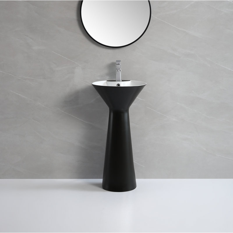 34.62" Tall Ceramic Circular Pedestal Bathroom Sink with Overflow, Black