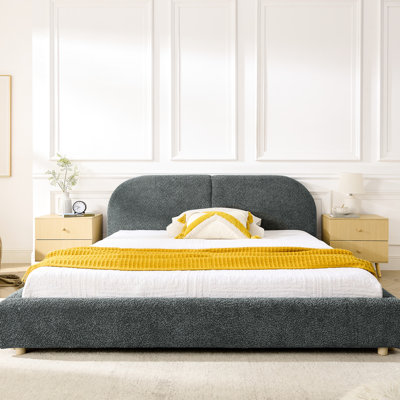 Dark Gray Bed Frame For Queen Size, Modern Simple Design With A Tall And Comfortable Headboard Headboard, Circle Fabric, Reliable Support