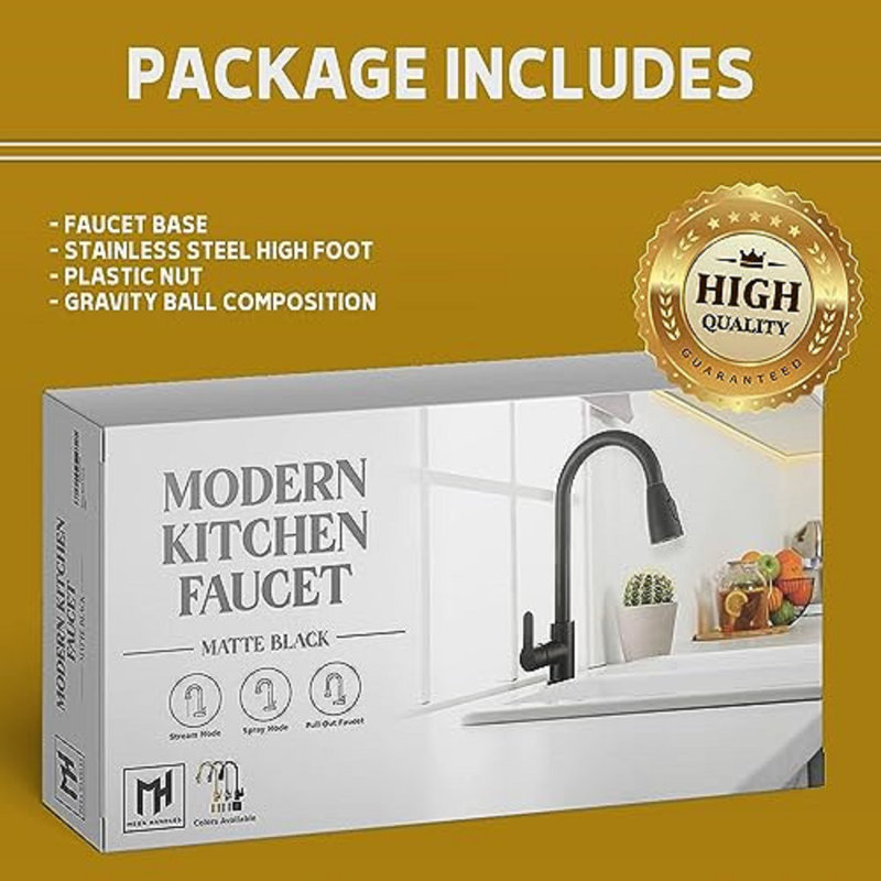 Mega Handles - Robinet de cuisine escamotable à robinet simple, Laiton satiné