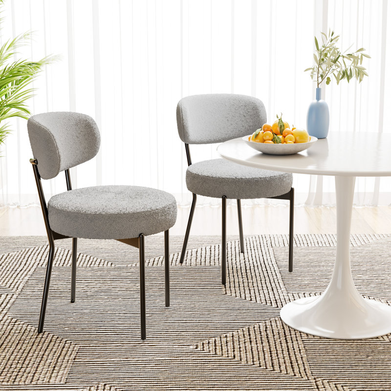 Sherpa Fabric Upholstered Dining Chairs Set with Backrest For Dining Room, Kitchen, Living Room, Gray