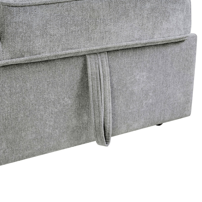 Canapé-lit modulaire convertible, canapé en L avec table rabattable, ports USB et porte-gobelet, Gris clair