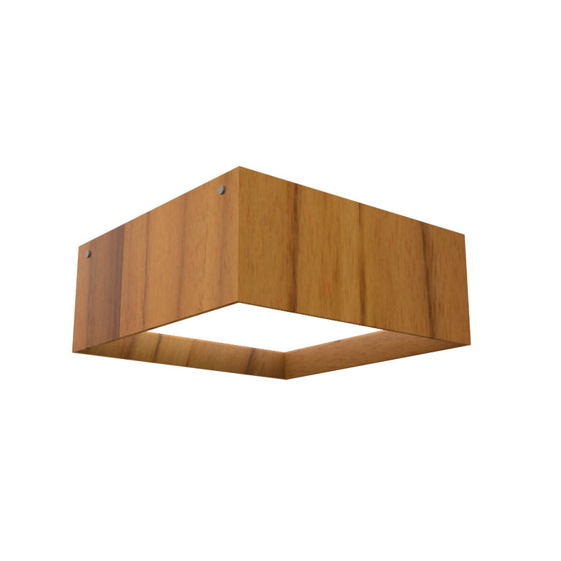 Teak LED Flush Mount Ceiling Light with Natural Finish