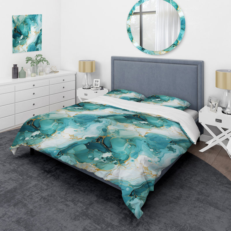 Ensemble de housse de couette en marbre Emerald Oceanic Allure Marble Pattern