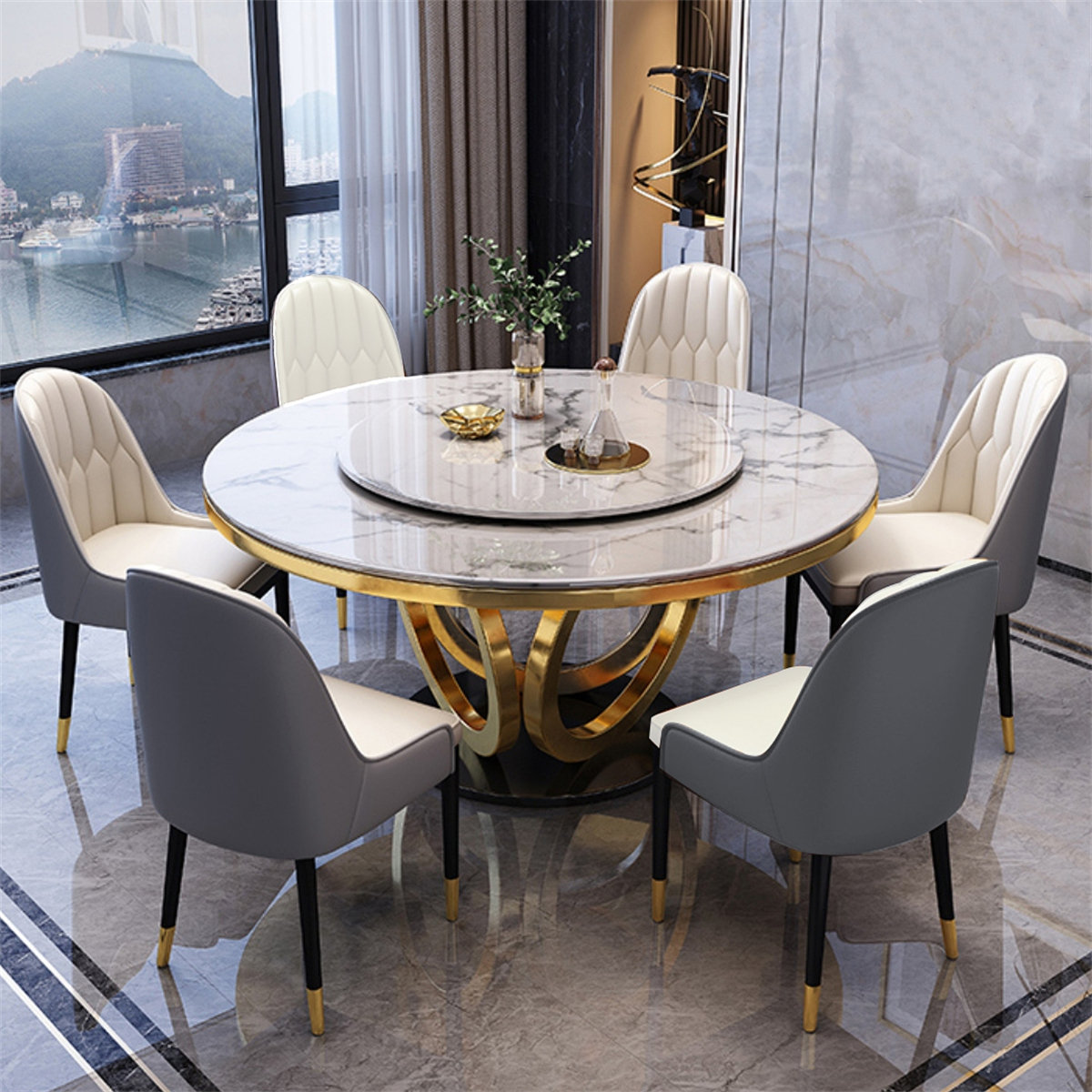 Circle marble outlet dining table set