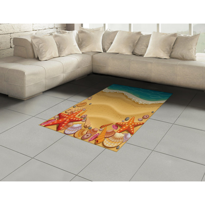 Seashells Beach High Density Long Fiber Poly Threads Decorative Area Rug Carpet, Rectangle 4' x 5'8"