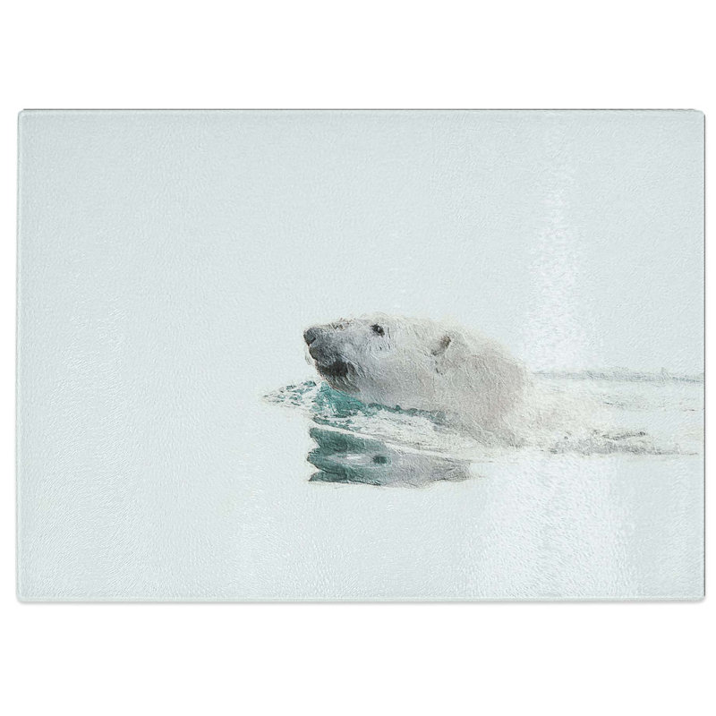Tempered Glass Polar Bear Swimming Chopping Board, 39 cm W x 28.5 cm L
