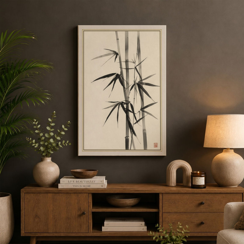 Bamboo in Ink Japandi - Wrapped Canvas, 30x20 - 76.2 x 50.8 cm, Black Border