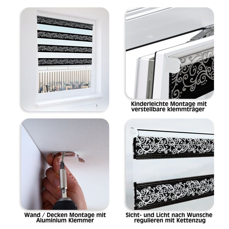 Room Darkening Zebra Shades, Black/Silver, 50 L x 5cm W